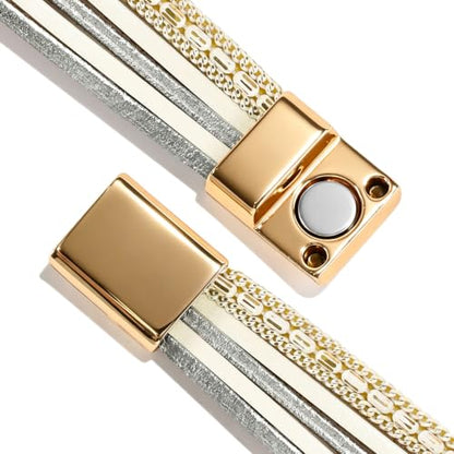 Wrapped Bracelets for Women,Leather Boho Bracelets for Women - color: Stone-White