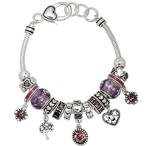 Falari Birthstone Bracelet Multi-Color Charm Beads Silvertone Birthday Gifts for Women - color: 06-June