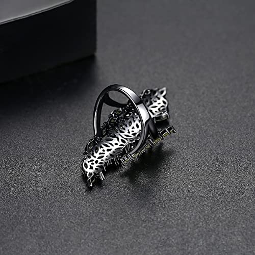 Black Rhinestone Crystal Cocktail Statement Ring for Women Gothic Jewelry | Adjustable Free Size, Costume knuckles rings, Wrap Design, Hypoallergenic, for Wedding Gala Prom Party Anniversary