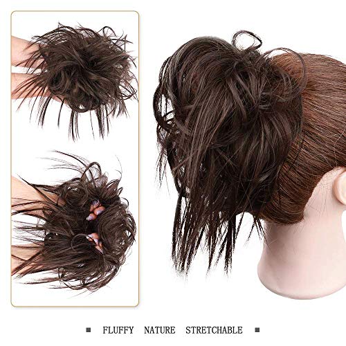 HMD Tousled Updo Messy Bun Hair Piece for Women Synthetic Hair Extension | Messy Bun Hair Piece with Elastic Scrunchie Synthetic Tousled Updos Ponytail Hairstyles for Daily Wear - color: Darkest Brown