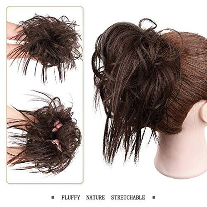 HMD Tousled Updo Messy Bun Hair Piece for Women Synthetic Hair Extension | Messy Bun Hair Piece with Elastic Scrunchie Synthetic Tousled Updos Ponytail Hairstyles for Daily Wear - color: Darkest Brown
