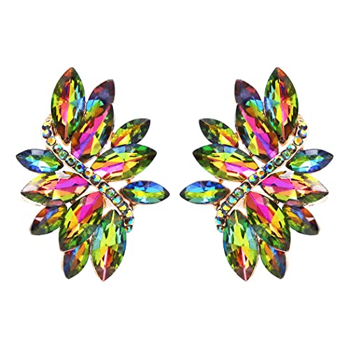Rosemarie Collections Women's Dazzling Crystal Marquis Leaf Cluster Statement Clip On Earrings, 1.87" - style: Vitrail Crystal Gold Tone