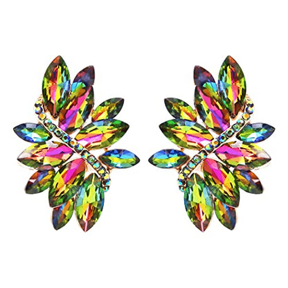 Rosemarie Collections Women's Dazzling Crystal Marquis Leaf Cluster Statement Clip On Earrings, 1.87" - style: Vitrail Crystal Gold Tone