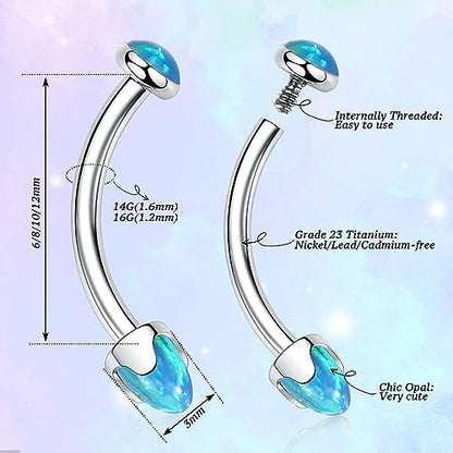 G23 Titanium Eyebrow Piercing Jewelry Eyebrow Rings Curved Barbell 16G Eyebrow Belly Button Ring Navel Rings Rook Daith Earrings Lip Ring Eyebrow Jewelry 6mm-12mm - color: 2PCS,Disc Shape +Cone Shape Blue Opal,Silver