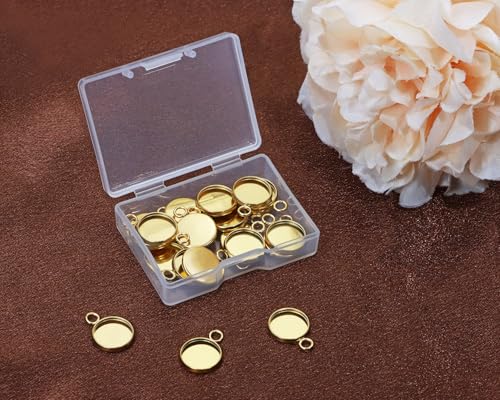 Shapenty Gold Stainless Steel Round Bezel Blanks Pendant Trays for Earrings Bracelet Necklace Keychain DIY Craft Resin Glass Cabochon Jewelry Making Projects Christmas Gift Hanging Charms, 20PCS - size: 10mm