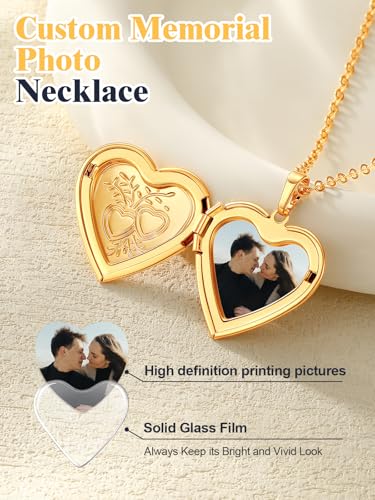 U7 Women Locket Necklace, Heart Photo Lockets Hold Picture, Gift Box Packed | Gold/Silver/Rose Locket Charm, Custom Picture and Engravement Heart Pendant, 20" Chain, Personalized Gift for Mom Wife Friend - color: 03# Gold*2 Heart