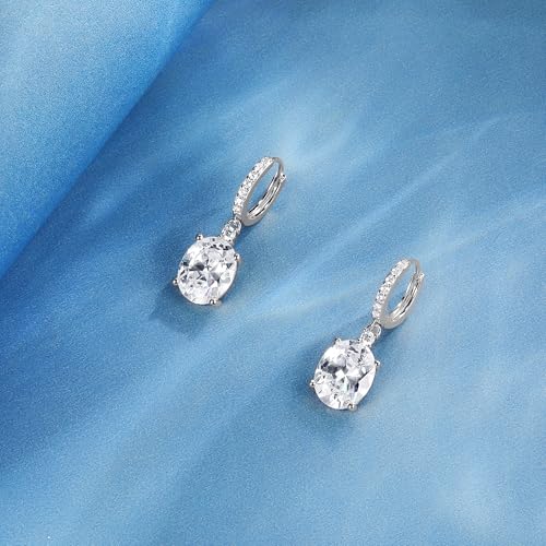 2-4 Pairs Dangle Drop Earrings for Women, 18K Gold Plated Cubic Zirconia Drop Dangle Huggie Hoop Earrings CZ Teardrop Hypoallergenic Jewelry - color: White-2 Pairs-Square//Oval