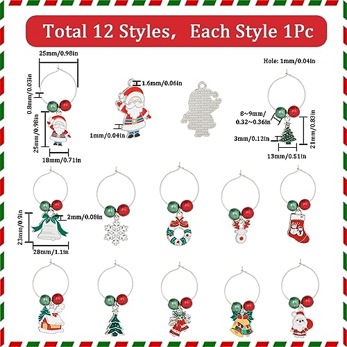 SUNNYCLUE 1 Box 12Sets Christmas Wine Charms Drink Identifiers Silver Wine Glass Markers Enamel Christmas Tree Red Green Beads Beading Rings Drink Identification for Party Tasting Favor - style: 12 Sets Silver Tone Christmas Drink Identifiers & Upgraded G