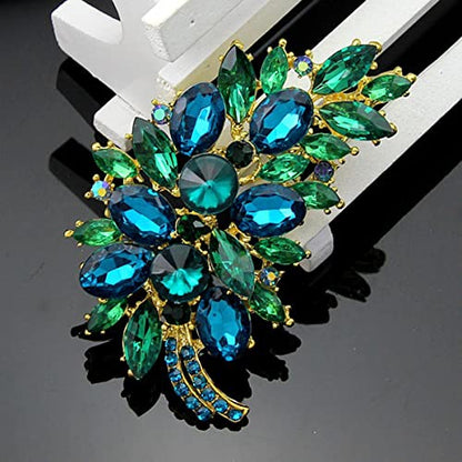 seven wolves Women Crystal Bouquet Brooch Pin All-Match Accessories Rhinestone Brooches and Pins - color: Blue E