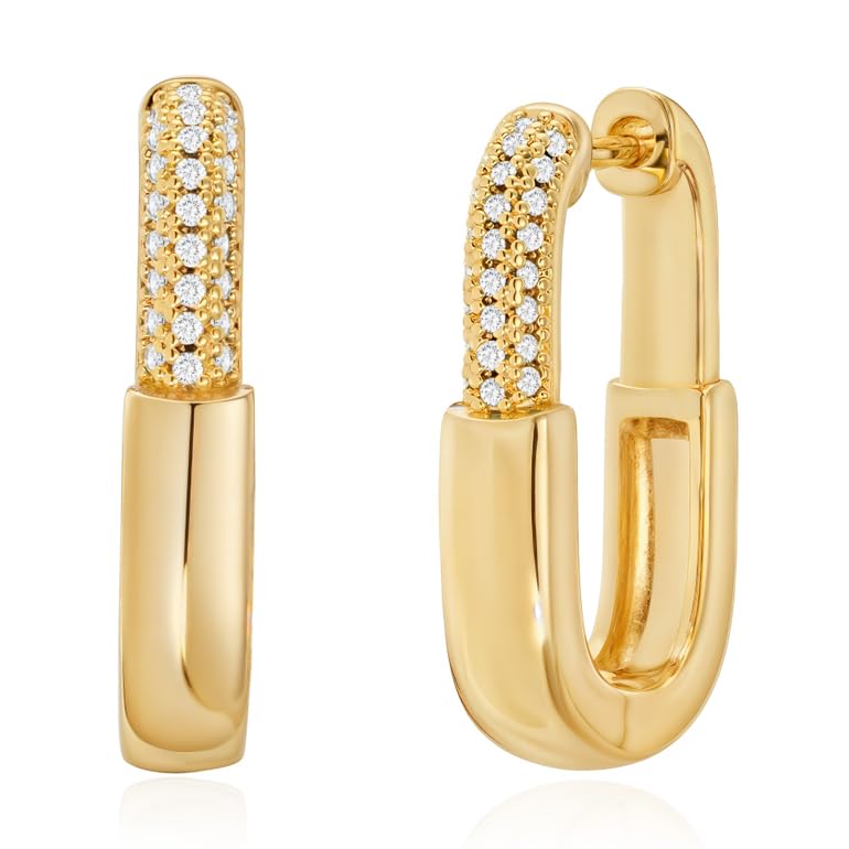 VALLOEY ROVER Chunky Gold Hoop Earrings for Women Hypoallergenic | 14k Gold Plated Small Thick Square Turquoise Cubic Zirconia Huggie Hoop Earrings for Women Fashion Trendy Jewelry Gift - color: CZ Hoop