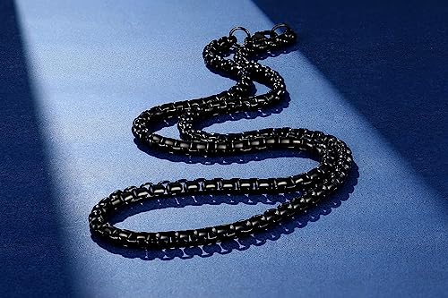 FOSIR Mens Womens Stainless Steel Black Rolo Cable Chain Necklace, Round Box Chains for Men, 2/3/4/5mm Width - size: 24.0 Inches long, style: 3mm wide-stainless steel
