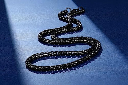 FOSIR Mens Womens Stainless Steel Black Rolo Cable Chain Necklace, Round Box Chains for Men, 2/3/4/5mm Width - size: 24.0 Inches long, style: 3mm wide-stainless steel