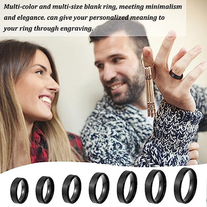 UNICRAFTALE 14Pcs Stainless Steel Plain Matte Band Ring 7 Sizes Laser Inscription Blank Finger Ring Metal Hypoallergenic Wedding Classical Ring for Jewerly Making - color: Black