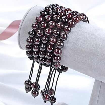 MASSIVE BEADS Natural Healing Power Gemstone Crystal Beads Unisex Adjustable Macrame Bracelets - color: Garnet, size: 8mm