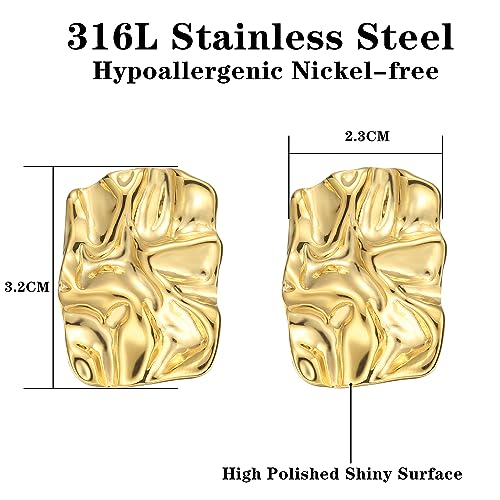 Geometric Rectangle Gold Plated Stud Earrings Irregular Hammered Chunky Statement Square Earrings for Women Trendy - color: Gold Rectangle