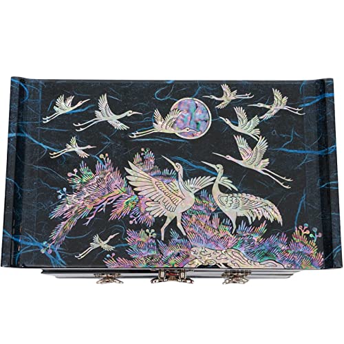 February Mountain Mother of Pearl Wooden Jewelry Organizer Box – Jewelry Storage Box for Women, Features Spacious Drawers, Ideal for Rings, Bracelets, Watches, Chains, Accessories (Crane_Blue) - style: Crane_Blue