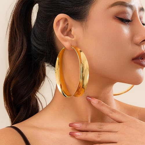 Large Hoop Earrings for Women Lightweight Chunky Earrings | Big Hoop Earrings for Women Chunky Jewelry 70s Outfits for Women - style: Hoop-Gold-03
