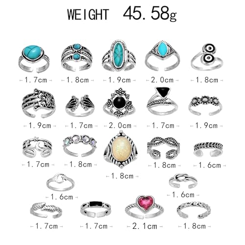 Bohemian Toe Rings for Women Vintage Turquoise Stackable Toe Ring Set Summer Hawaiian Beach Adjustable Toes Rings Ocean Foot Jewelry - style: 21PCS