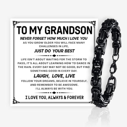 Grandson Gifts from Grandma Grandpa, Black Stainless Steel Bracelet with Meaningful Message Card, Birthday Gift for Grandson, Graduation Christmas Gift, Inspirational Keepsake Jewelry for Men - color: Grandson #4