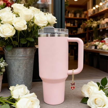 2Pcs Letter Charm Accessories for Stanley Cup,Name ID Initial Letter for Stanley 30&40 oz Tumbler with Handle,Heart Shape & Four Leaf Clover Initial Personalized Identification Charms Chain - color: black and red-H