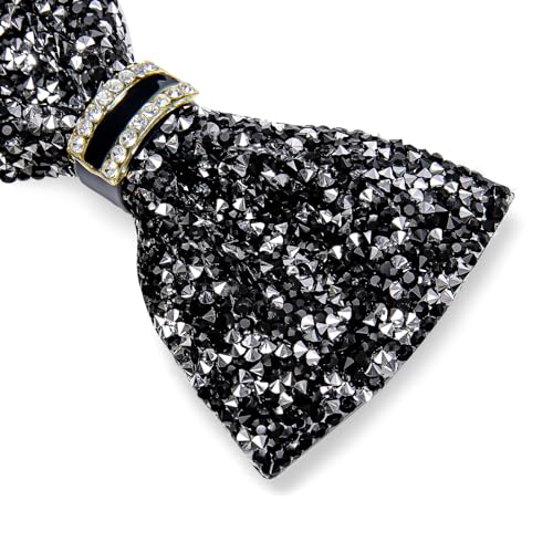 DiBanGu Mens Rhinestone Bow Tie with Ring and Lapel Pin Set | Adjustable Strap,Pre-tied Style,3PCS,Sequin Diamond Bowties，Solid/Mix Color,Shiny Accessory,for Party Prom Banquet Wedding - color: Black Silver