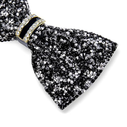 DiBanGu Mens Rhinestone Bow Tie with Ring and Lapel Pin Set | Adjustable Strap,Pre-tied Style,3PCS,Sequin Diamond Bowties，Solid/Mix Color,Shiny Accessory,for Party Prom Banquet Wedding - color: Black Silver