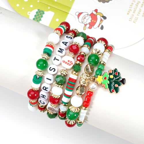 Ardorchid Halloween Bracelets for Women Pumpkin Ghost Steleton Bat Skull Beaded Stackable Stretchy Bracelet Rugby Thanksgiving Christmas Heishi Bracelets - color: Christmas Bracelets-1