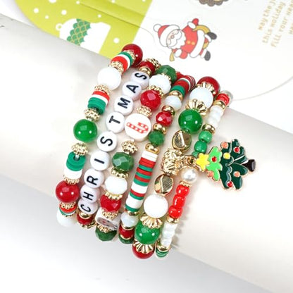Ardorchid Halloween Bracelets for Women Pumpkin Ghost Steleton Bat Skull Beaded Stackable Stretchy Bracelet Rugby Thanksgiving Christmas Heishi Bracelets - color: Christmas Bracelets-1