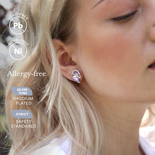 Leafael Infinity Love Heart Stud Earrings for Women, Birthstone and Healing Stone, Gifts for Mom, Wife, and Her, Silver Plated - color: 06-June-Alexandrite Light Purple
