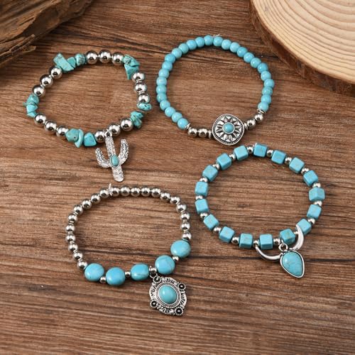 LOTSOF Western Turquoise Beaded Bracelet, Chic Stack Beaded Western Style for Country Concerts, Cowgirl Outfits & Boho Jewelry - color: Ox with Turquoise