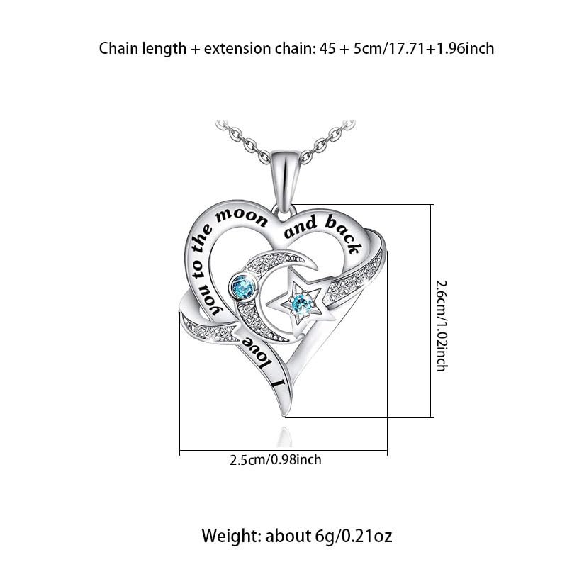 Yocoyee I Love You to the Moon and Back Heart shape Pendant Necklace Moon Star Charms Crystal Love Necklace for Women - style: AA