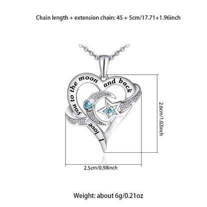 Yocoyee I Love You to the Moon and Back Heart shape Pendant Necklace Moon Star Charms Crystal Love Necklace for Women - style: AA