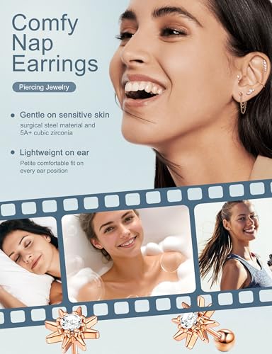 ORAZIO 16 Gauge Cartilage Earrings for Women-Hypoallergenic Surgical Stainless Steel Tragus Earring Set Threadless Flat Back Earrings Push in Nose Studs Daith Conch Tragus Helix Piercing Jewelry - color: Rose Gold Tone