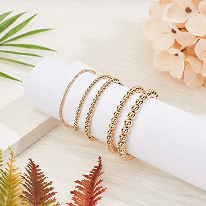 PH PandaHall 14K Gold Plated Spacer Beads, 300pcs Round Brass Beads 5 Size Metal Smooth Beads Seamless Ball Beads Long-lasting Little Beads for Summer Bracelet Necklace Jewelry DIY Crafts(2/3/4/5/6mm) - color: Gold