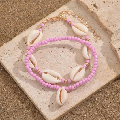 INENIMARTJ Puka Shell Anklets Bracelet for Women Colorful Shell Beaded Anklet Summer Ocean Hawaiian Beach Foot Jewelry Mermaid Seashell Anklets Jewelry for Women - color: pink