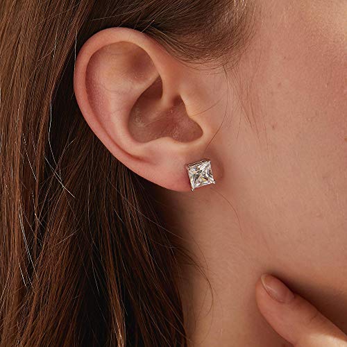 925 Sterling Silver Cubic Zirconia Stud Earrings for Women/Men Hypoallergenic Stud Earrings 4MM-8MM - style: D: Square Stud-Silver