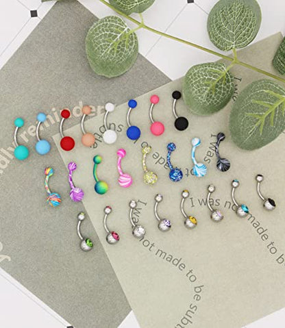 24-50Pcs 14G Stainless Steel Belly Button Rings for Women CZ Screw Navel Bars Body Piercing Jewelry - color: A: 24pcs style 1