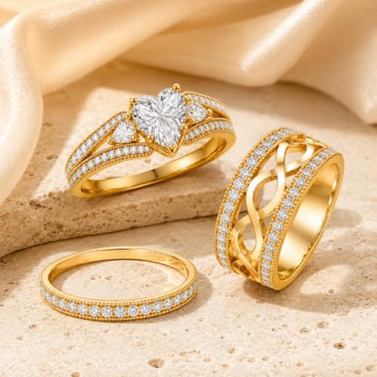 3Piece Moissanite Ring Set for Couples 925 10K 14K 18K Moissanite Wedding Ring - style: Ring 3