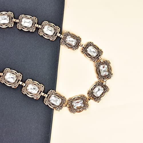 ILuvatar Green Glass Diamond Chain Belt - Metal Women's Western Style Dress Belt - color: Golden-u3