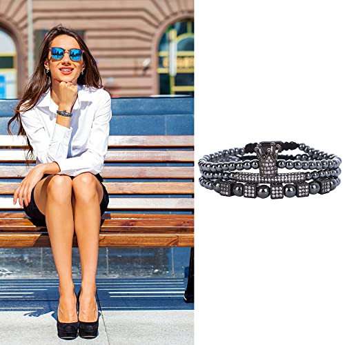 Mens Bracelet Beaded Bracelets Micro Pave Zircon Bracelets for Men Women Bracelets for Men Stainless Steel Cuff Bangle - color: F-black