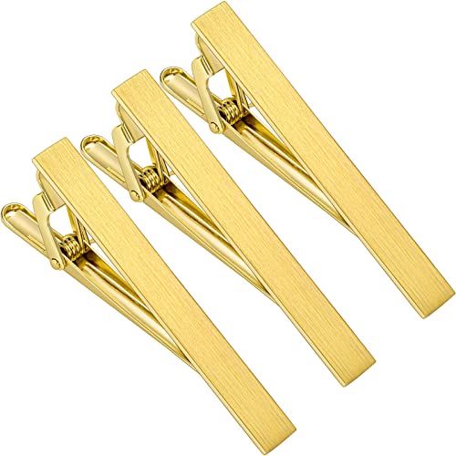 2.2/2.5Inch Tie Clips for Mens Regular Tie and Traditional Tie in Gift Box, Gold Silver Black Color Tie Bar Set, Birthday Anniversary Christmas Gift, Mens Jewelry or Accessories - size: 2.5 Inch, style: 3PCS-Gold Brushed