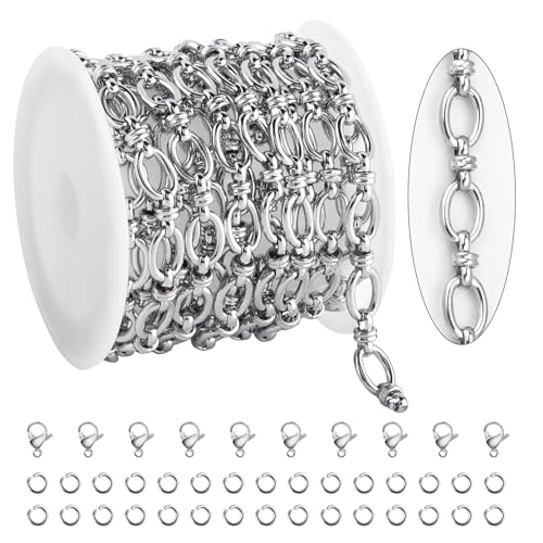 KYUNHOO 2M Oval Circle Chains for Jewelry Making Findings with Connectors | Silver Chain Roll 304 Stainless Steel Jewelry Chain Spool for Jewelry Making Supplies - color: Circle Silver