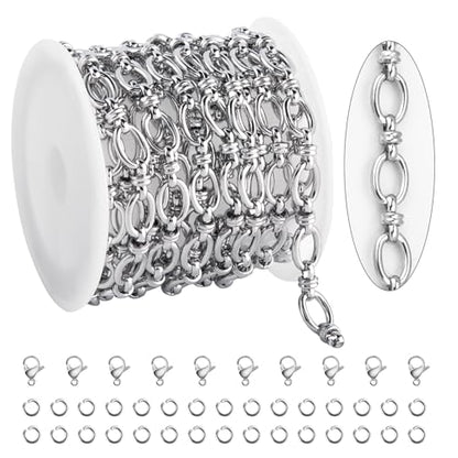 KYUNHOO 2M Oval Circle Chains for Jewelry Making Findings with Connectors | Silver Chain Roll 304 Stainless Steel Jewelry Chain Spool for Jewelry Making Supplies - color: Circle Silver