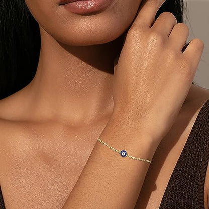 Fesciory Evil Eye Bracelet for Women, Gold Plated Adjustable Chain Jewelry | Blue Evil Eye Charm Bracelet, Lucky Amulet Symbolism, Dainty Adjustable Chain, Daily wear, Jewelry gifts - color: Gold-12