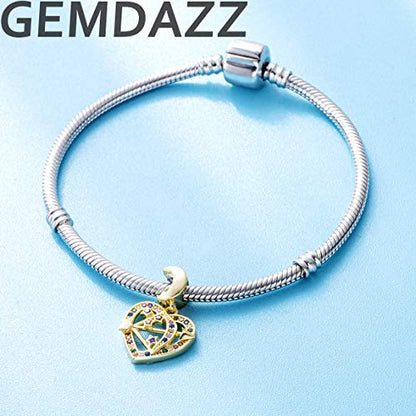 GEMDAZZ 925 Sterling Silver Valentines Day Charms Heart Charms, I Love You to The Moon and Back Pendant, Cupid Arrow and 4 Leaf Clover Beads fit European Bracelets, Gift for Lover/Wife/Girls - color: Cupid Arrow in Heart Charms