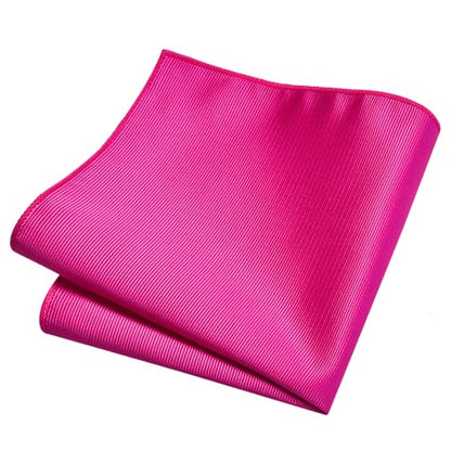 GUSLESON 3.15"（8cm） Solid Color Necktie and Pocket Square Cufflinks Sets For Men + Gift Box - color: Hot Pink
