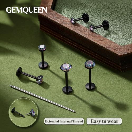 G23 Implant Grade Titanium Flat Back Earrings 16G/18G/20G | 3 Pairs Astm F136 Hypoallergenic Flatback Earrings Internally Threaded Studs for Nose, Helix, Tragus, Conch, Labret Piercing - color: Black, size: 18G(1.0MM) Bar-6/7/8mm & CZ-2/3/4mm