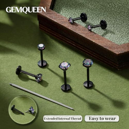 G23 Implant Grade Titanium Flat Back Earrings 16G/18G/20G | 3 Pairs Astm F136 Hypoallergenic Flatback Earrings Internally Threaded Studs for Nose, Helix, Tragus, Conch, Labret Piercing - color: Black, size: 18G(1.0MM) Bar-6/7/8mm & CZ-2/3/4mm