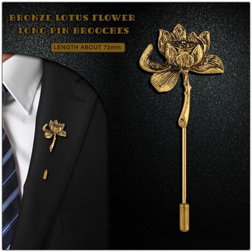 Dreuyet Simple Gold Silver Plated Long Brooch Pins with Cute Animal Antlers Leaves Plant Bees Rabbits Rose Flower Feather Brooch Jewelry for Women Men Elegant Suit Collar Lapel Pin - style: Lotus