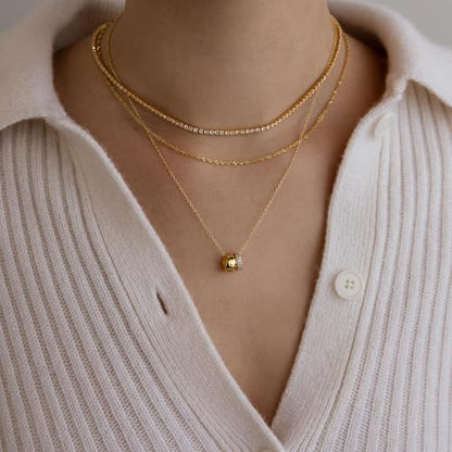 Gold Necklace For Women, Layered 14K Real Gold Plated Necklaces For Women,Dainty Gold Paperclip Chain Tear Circle CZ Pendant Necklace Stack,Trendy Gold Jewelry Set Gifts - style: Layered Twist Rondelle Pendant-Gold